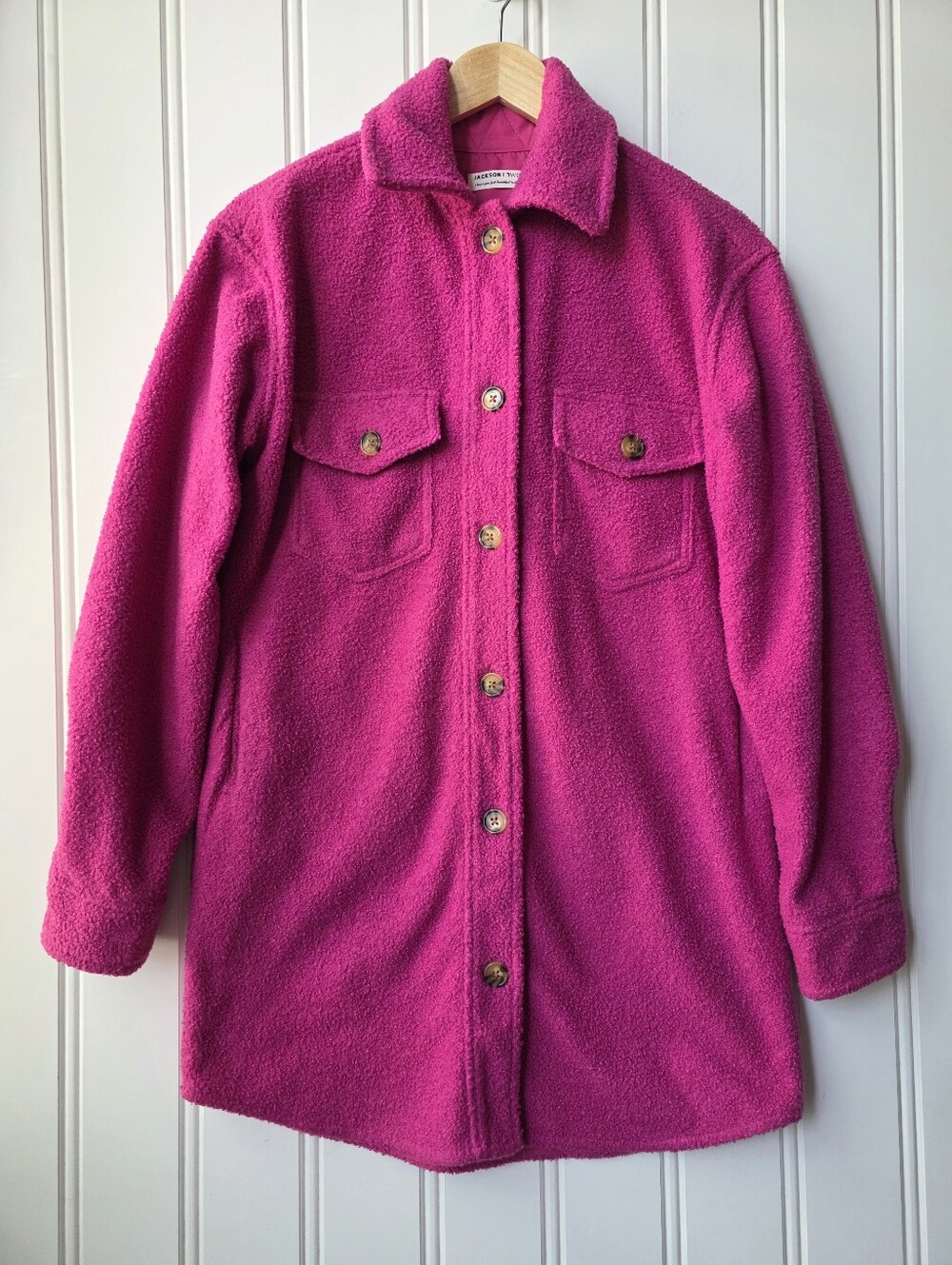 Jackson Rowe Panama Jacket Shacket Button Up Polyester Pink Oversized XS
